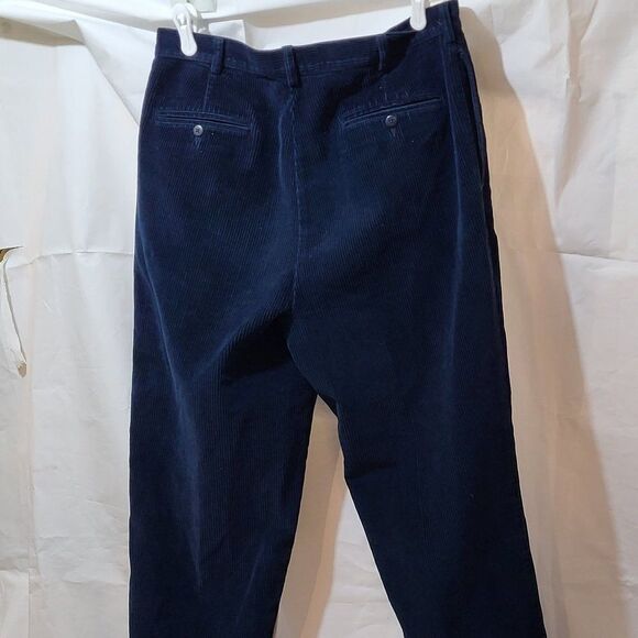J A Banks VTG Corduroy Pleated Front Navy Blue Size W36/L30 Pants - Picture 2 of 9